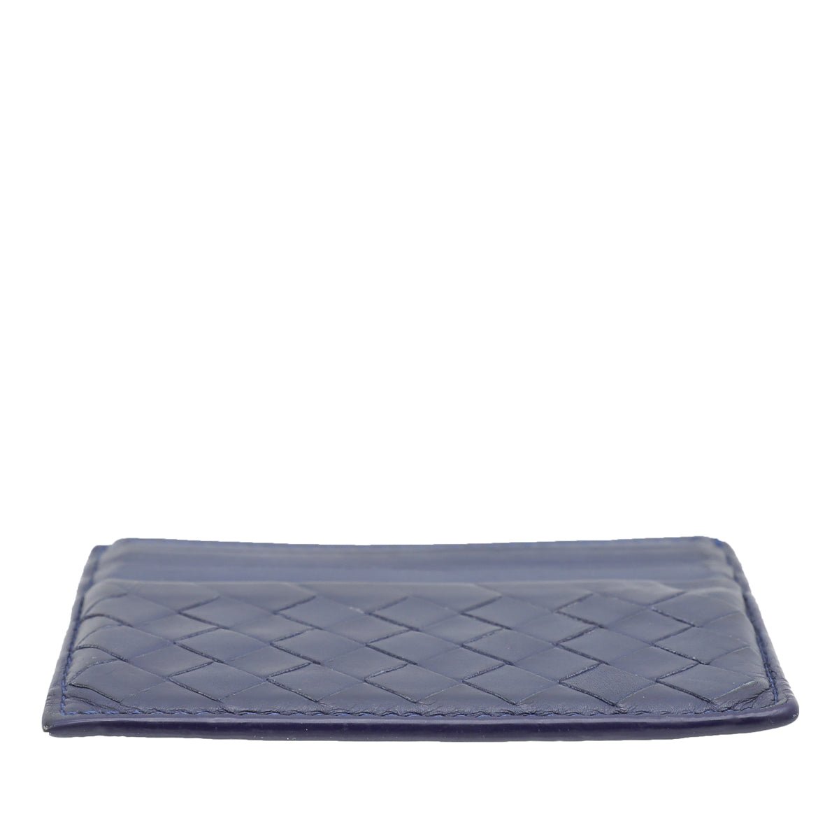 Bottega Veneta Navy Blue Intrecciato Nappa Flat Card Holder