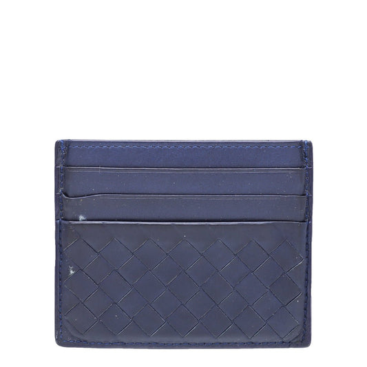 Bottega Veneta Navy Blue Intrecciato Nappa Flat Card Holder