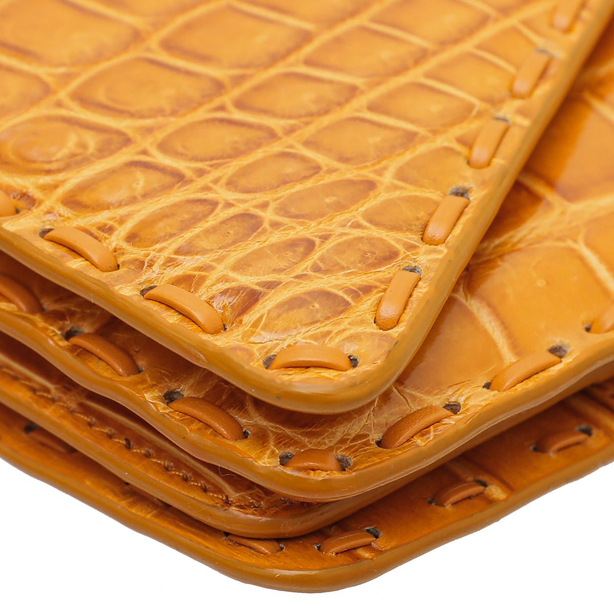 Bottega Veneta Orange Crocodile Piano Crisscross Clutch