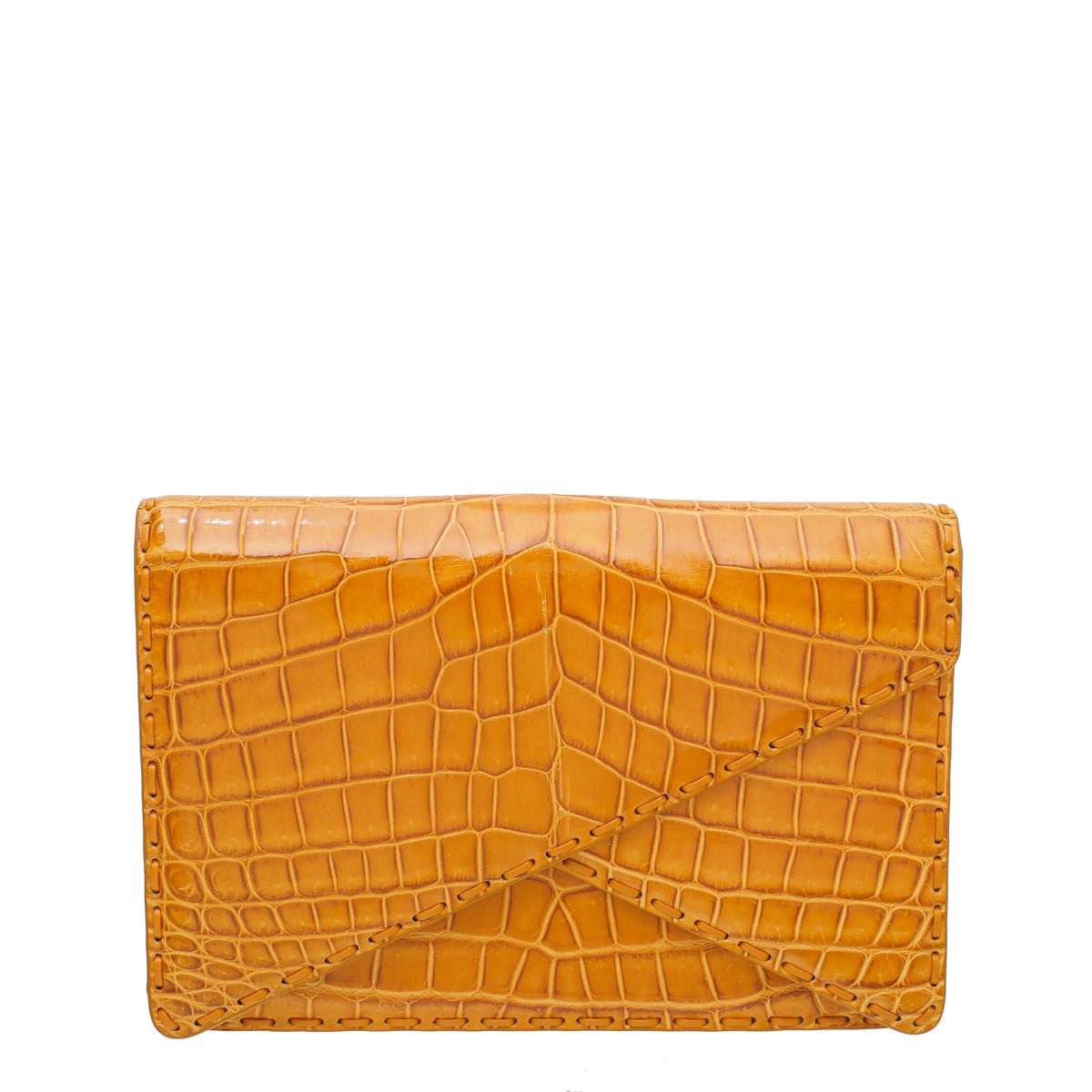 Bottega Veneta Orange Crocodile Piano Crisscross Clutch