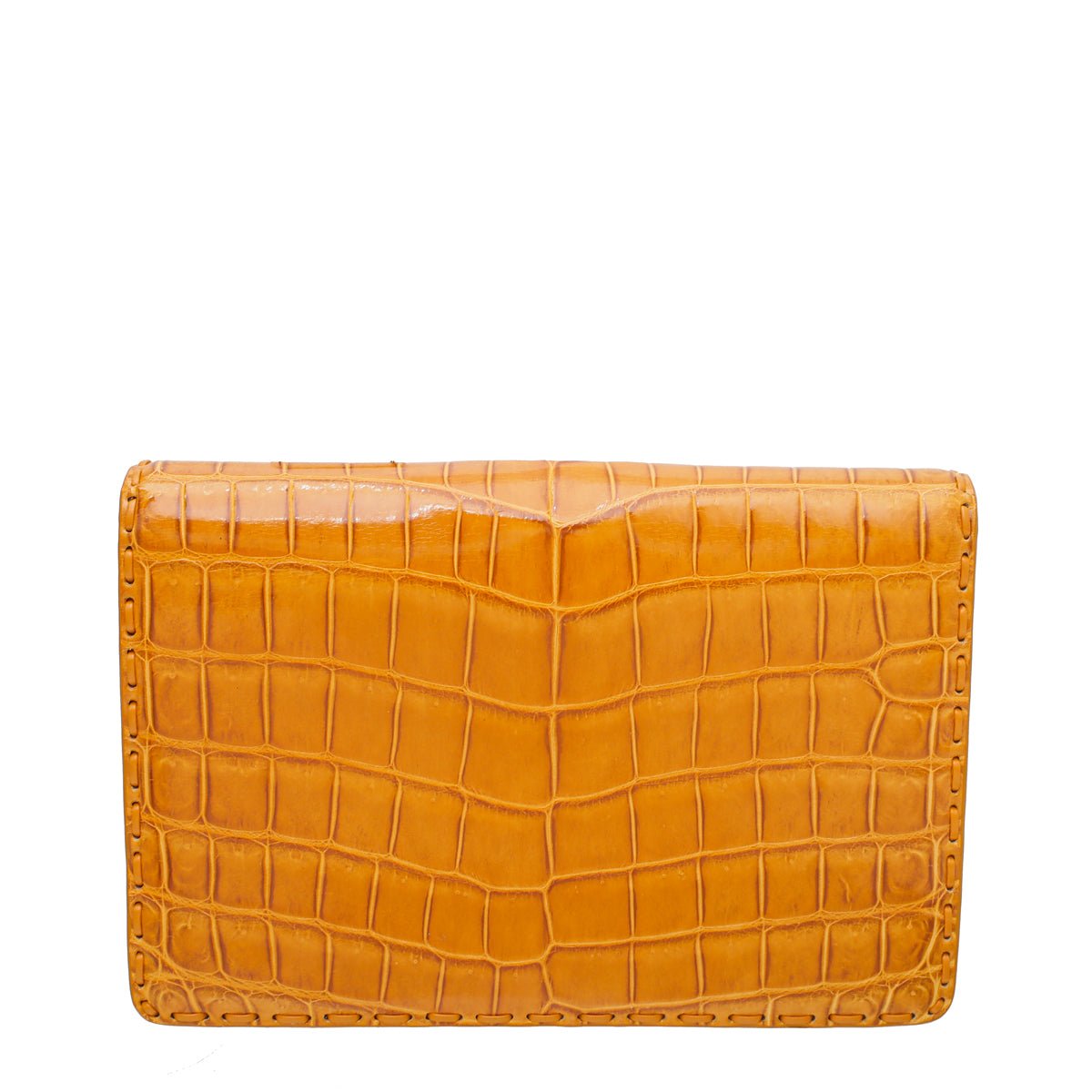 Bottega Veneta Orange Crocodile Piano Crisscross Clutch