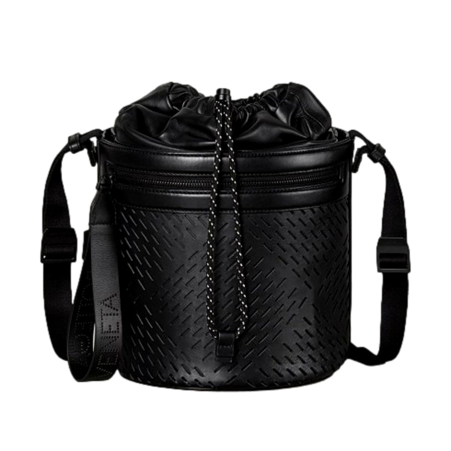 Bottega Veneta Perforated Black Leather Drawstring Bucket Crossbody Bag