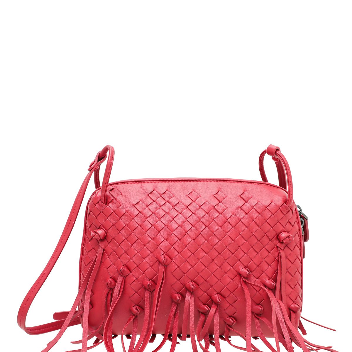 Bottega Veneta Red Intrecciato Fringe Nodini Crossbody Bag