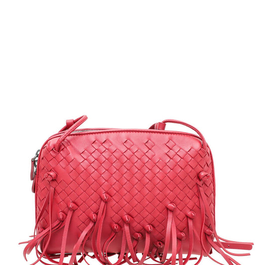 Bottega Veneta Red Intrecciato Fringe Nodini Crossbody Bag