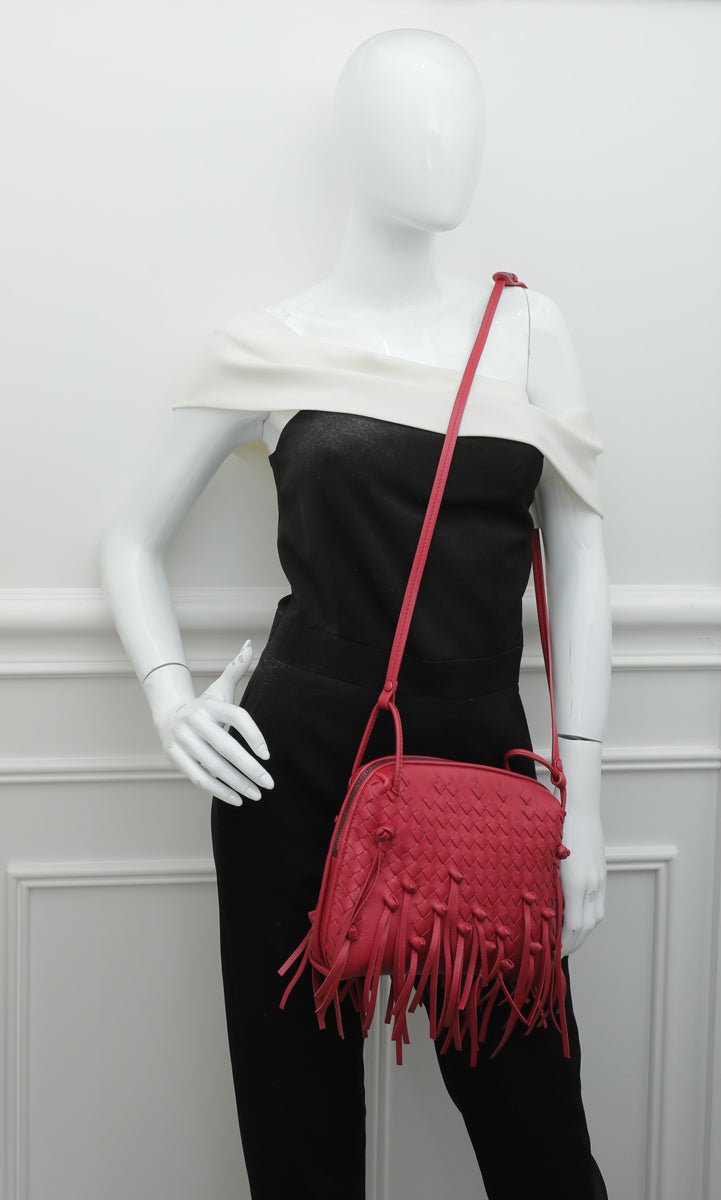 Bottega Veneta Red Intrecciato Fringe Nodini Crossbody Bag