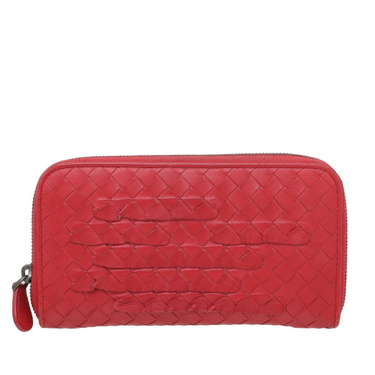 Bottega Veneta Red Intrecciato Nappa Zip Around Wallet