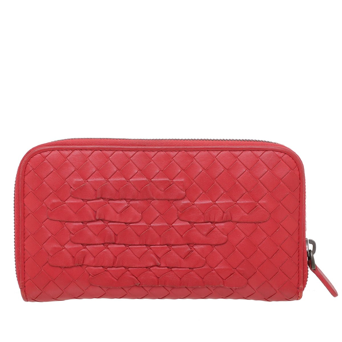 Bottega Veneta Red Intrecciato Nappa Zip Around Wallet