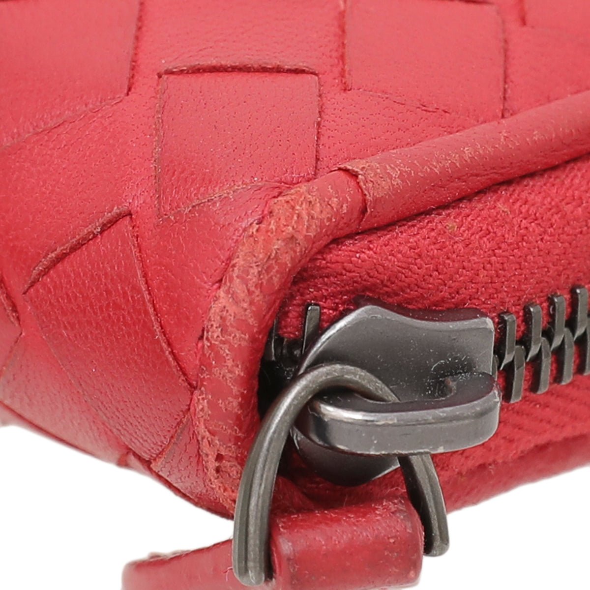 Bottega Veneta Red Intrecciato Nappa Zip Around Wallet