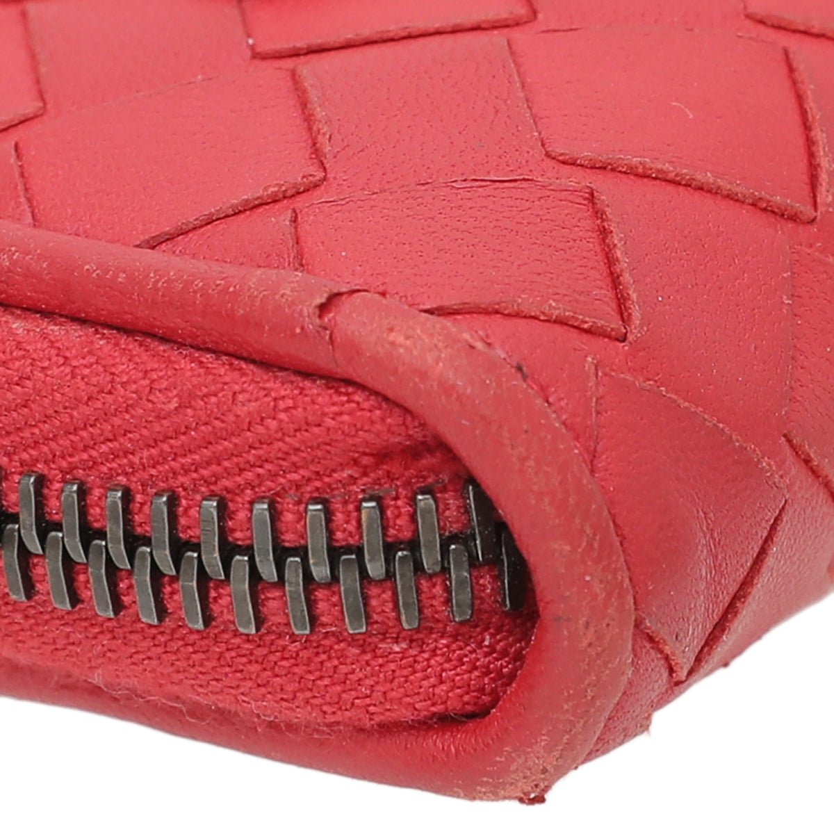 Bottega Veneta Red Intrecciato Nappa Zip Around Wallet