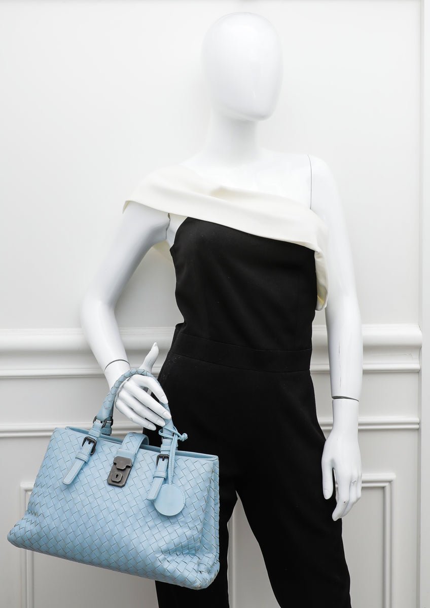 Bottega Veneta Sky Blue Intrecciato Roma Small Bag