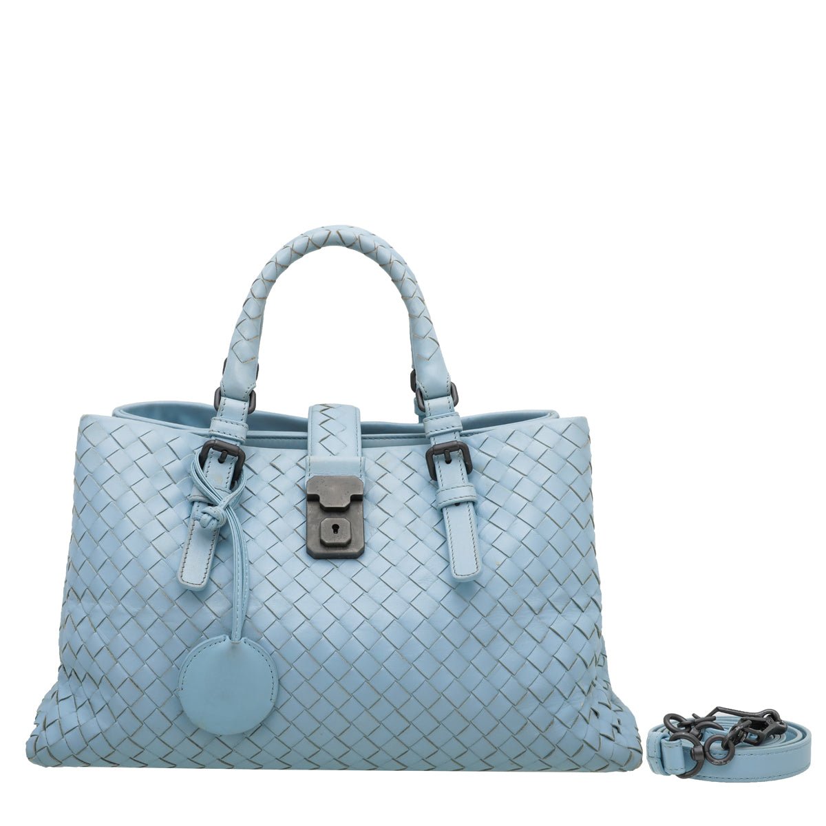 Bottega Veneta Sky Blue Intrecciato Roma Small Bag