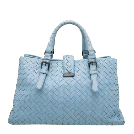 Bottega Veneta Sky Blue Intrecciato Roma Small Bag