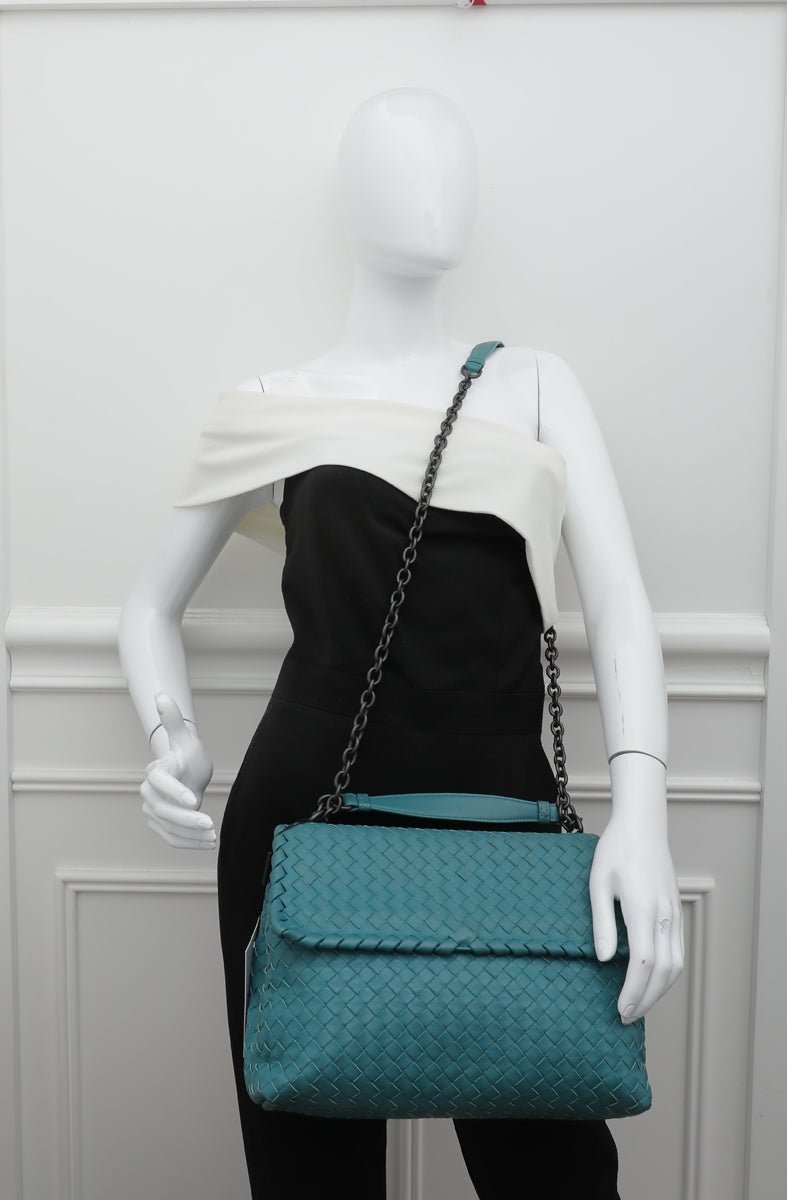 Bottega Veneta Teal Intrecciato Woven Flap Chain Bag