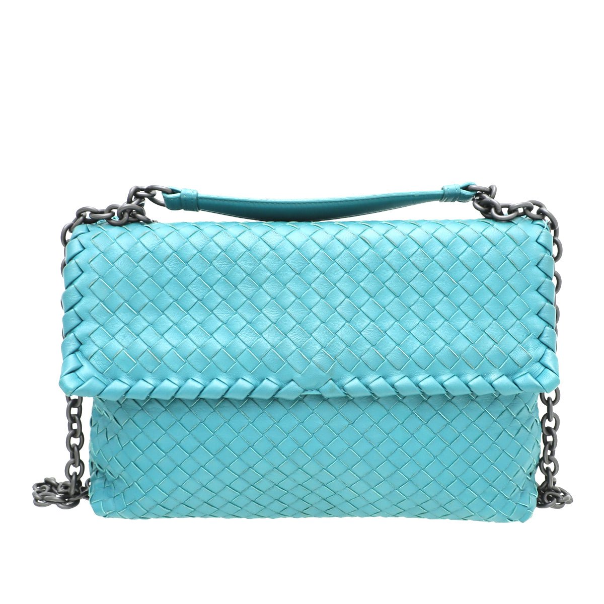 Bottega Veneta Teal Intrecciato Woven Flap Chain Bag