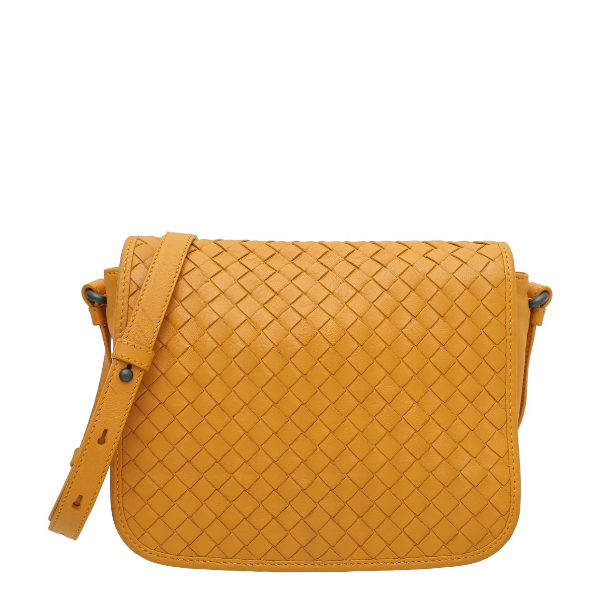 Bottega Veneta Yellow Orange Intrecciato Full Flap Crossbody Bag