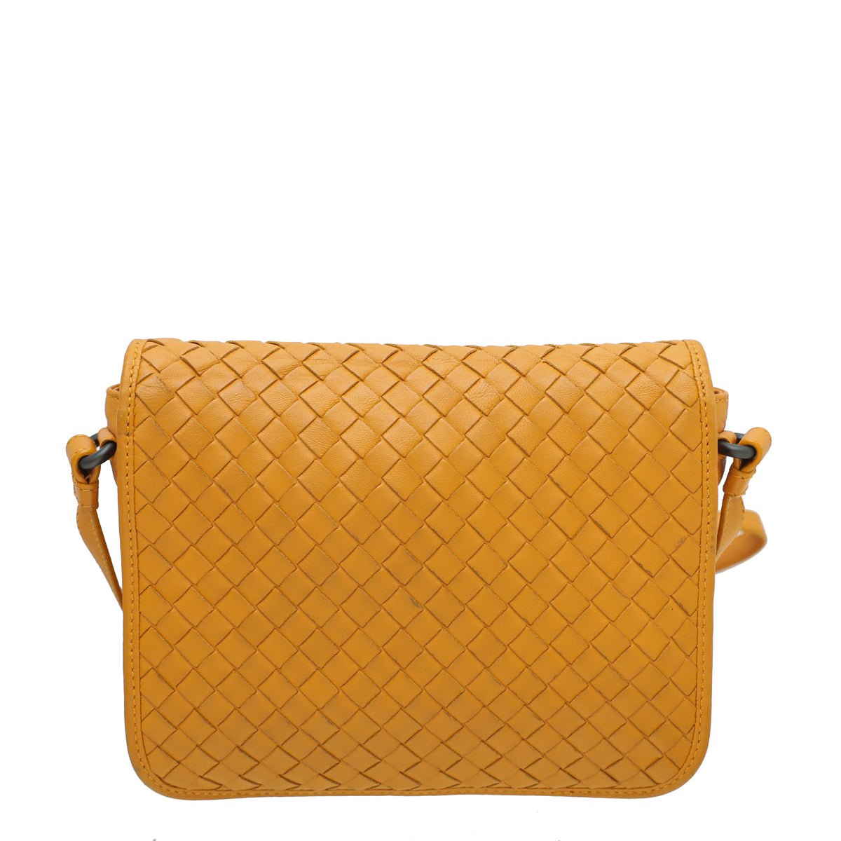 Bottega Veneta Yellow Orange Intrecciato Full Flap Crossbody Bag