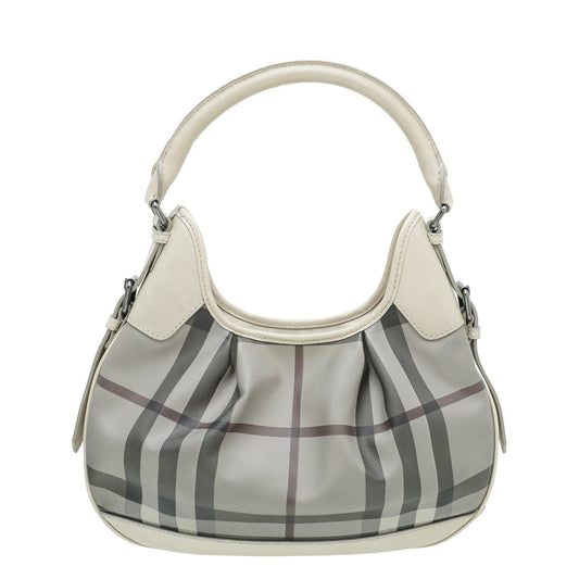 Burberry Beige Smoked Check Brooklyn Small Hobo Bag