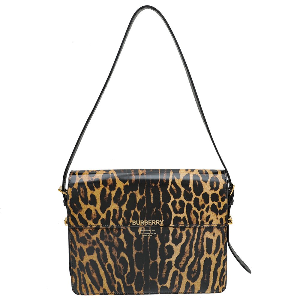 Burberry Bicolro Leopard Print Grace Large Bag