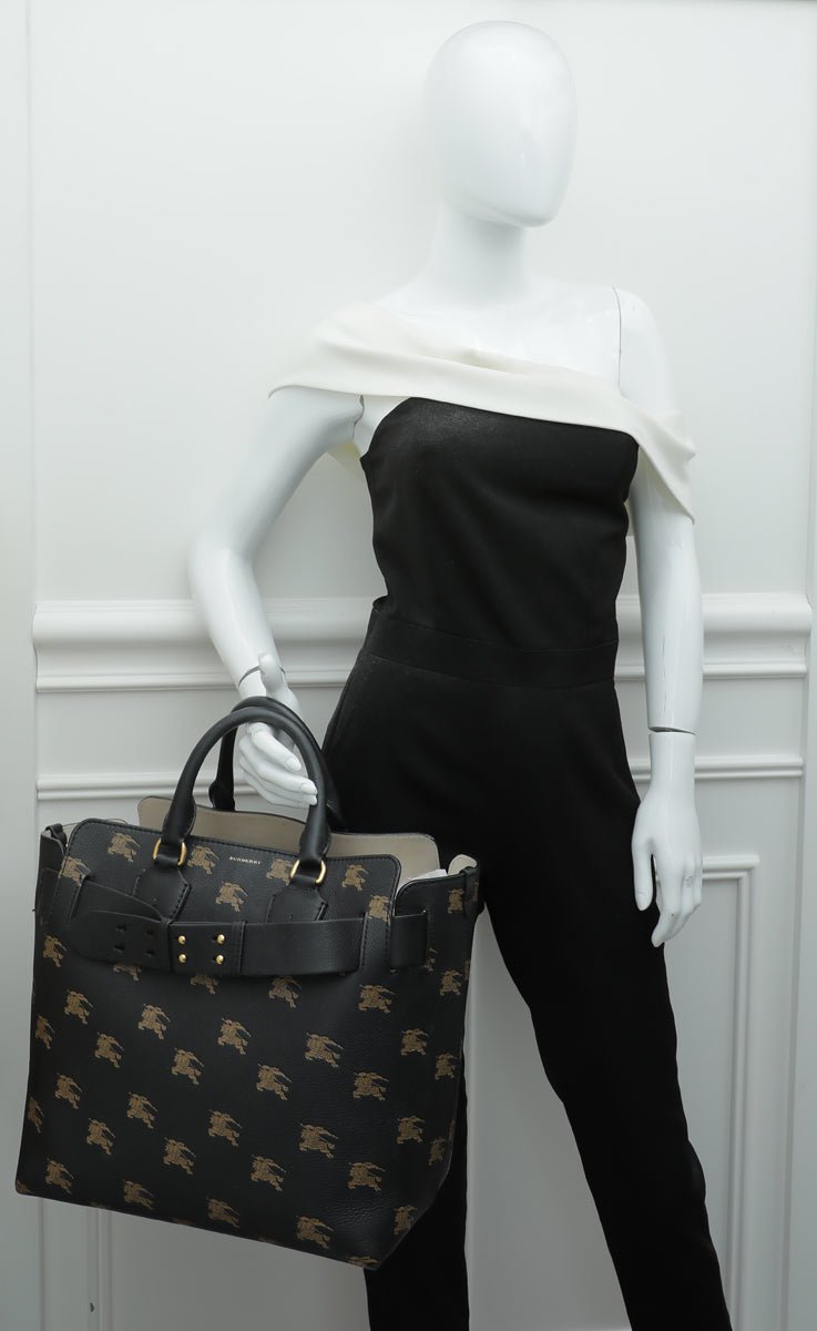 Burberry Black Equestrian Knight Tote Bag