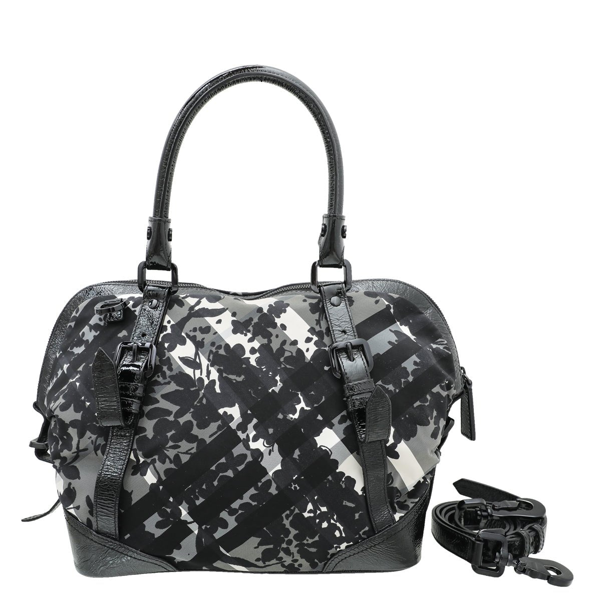 Burberry Black Nylon Beatcheck Floral Florence Bag