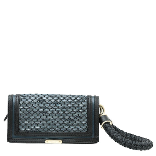 Burberry Black Straw Woven Leather Clutch