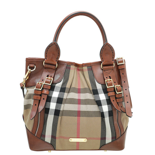 Burberry Brown House Check Bridle Whipstitch Tote Bag