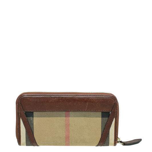 Burberry Brown House Check Zip Around Wallet