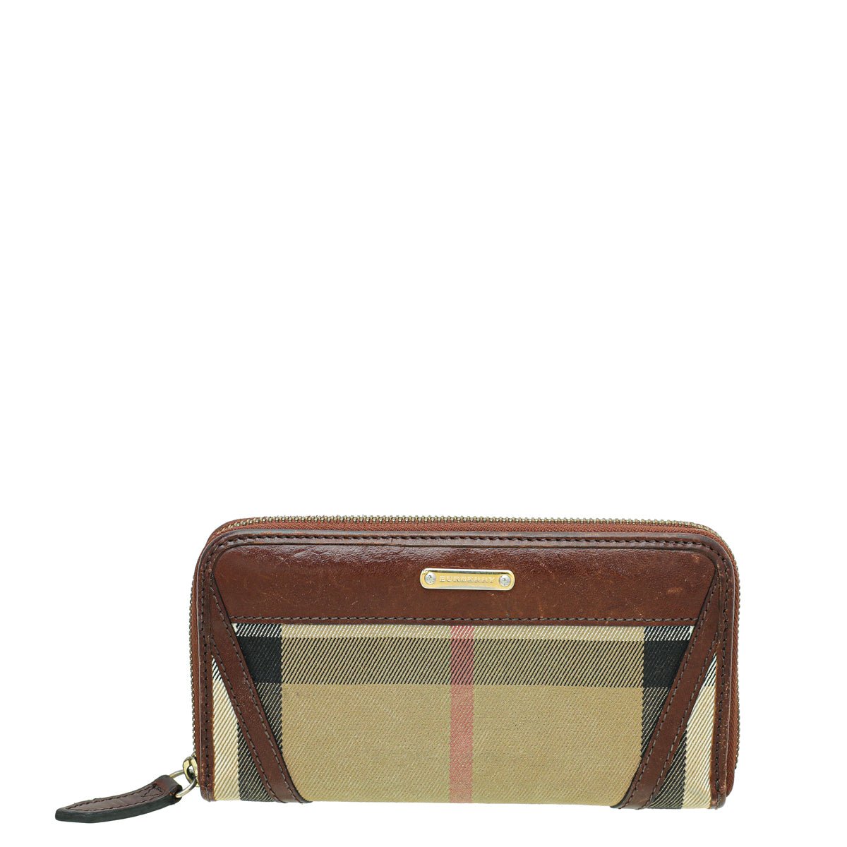 Burberry Brown House Check Zip Around Wallet