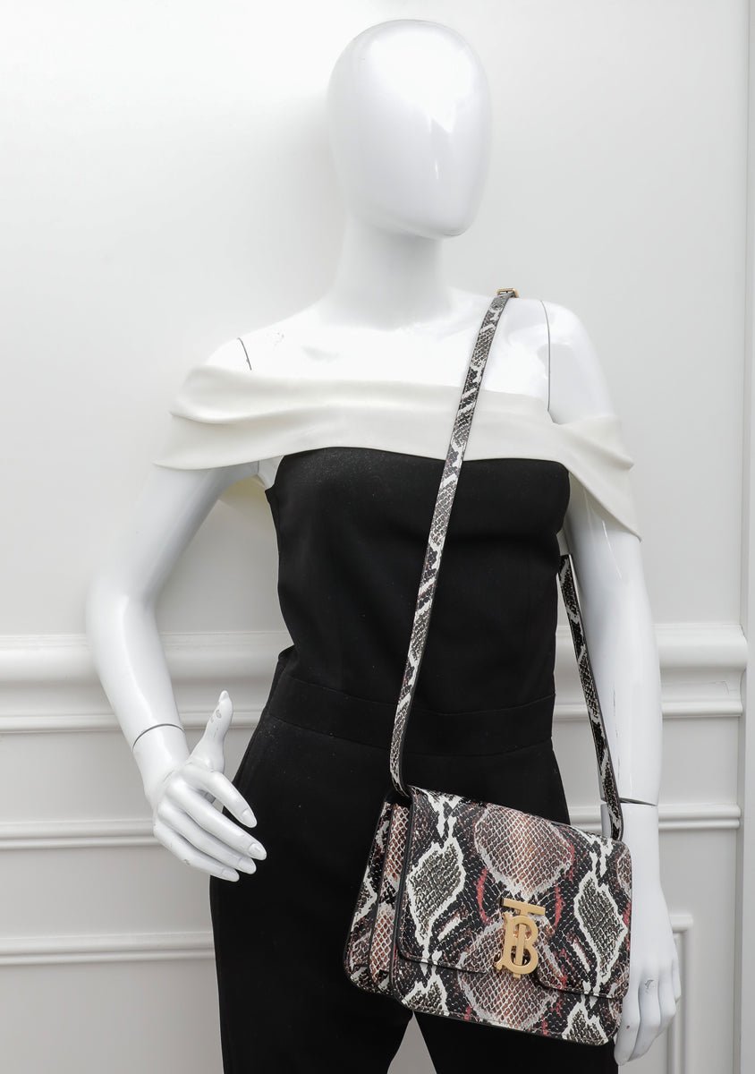 Burberry Cocoa Python Print TB Flap Bag