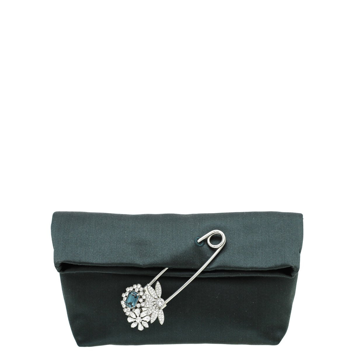 Burberry Dark Forest Green Satin Pin Clutch