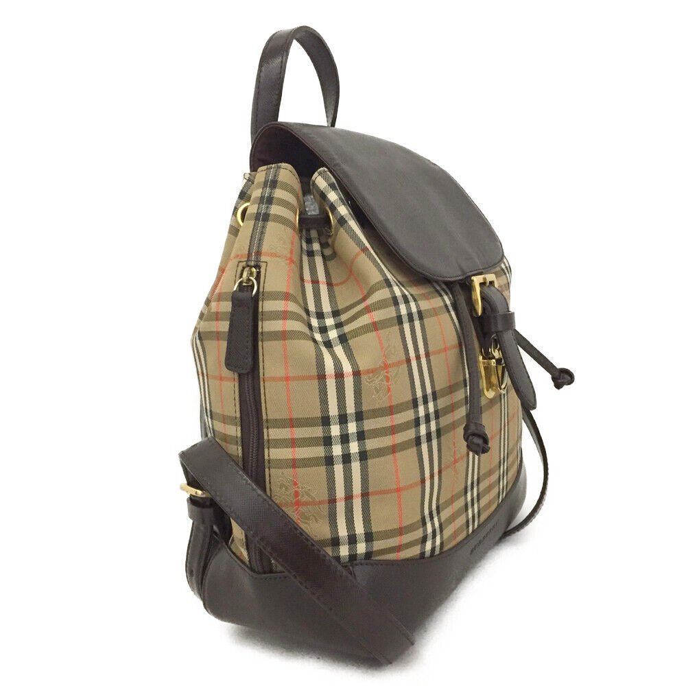 Burberry Nova Check Beige Canvas Leather Backpack Bag