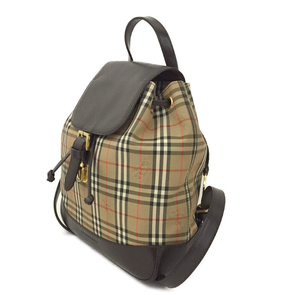 Burberry Nova Check Beige Canvas Leather Backpack Bag