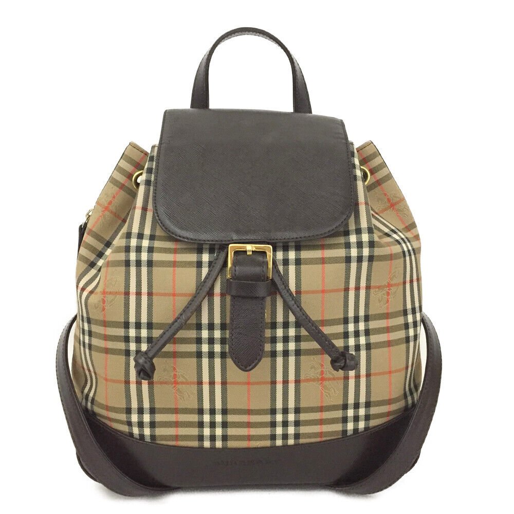 Burberry Nova Check Beige Canvas Leather Backpack Bag