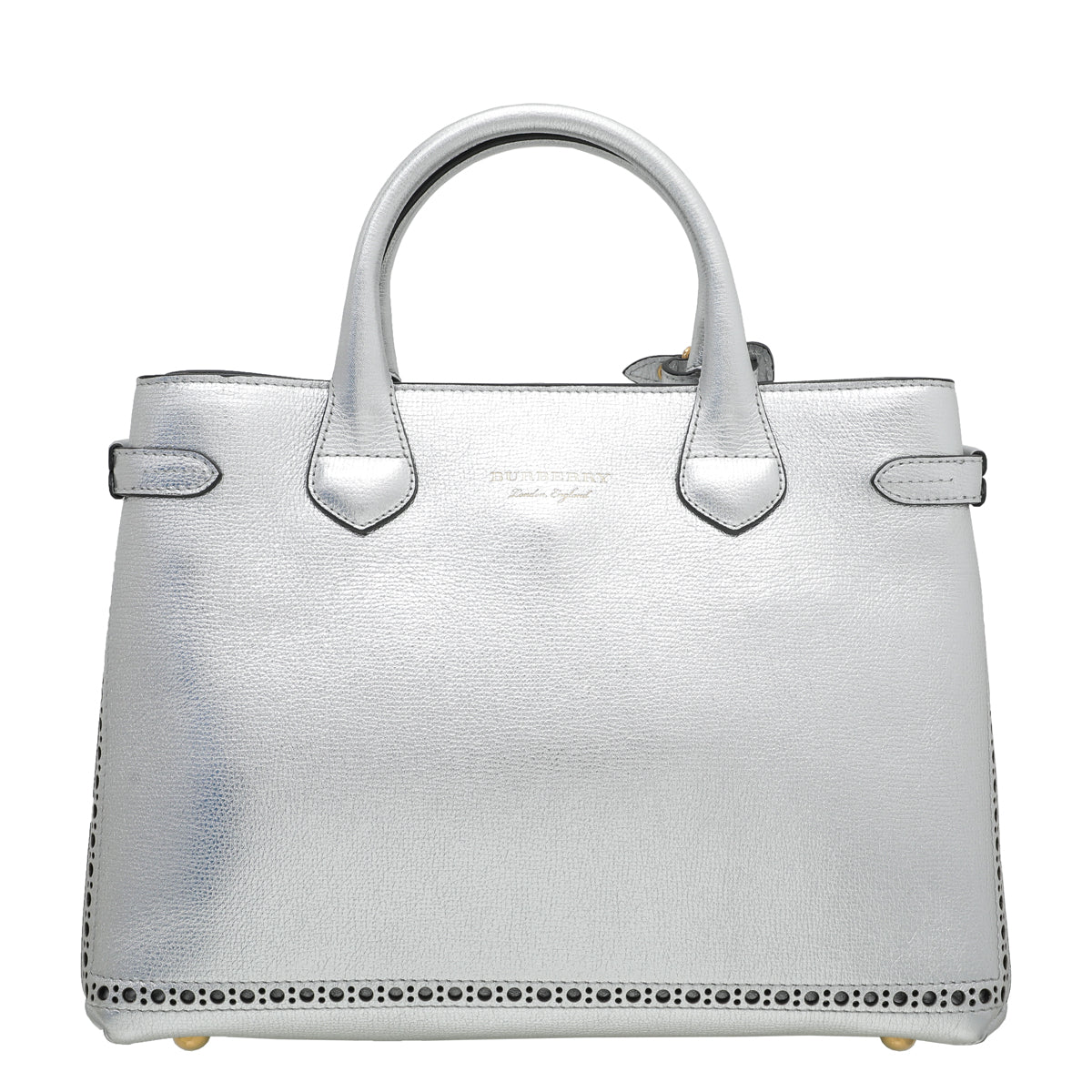 Burberry Silver Banner Brogue Details Medium Tote Bag