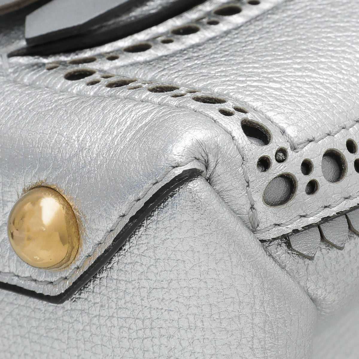 Burberry Silver Banner Brogue Details Medium Tote Bag