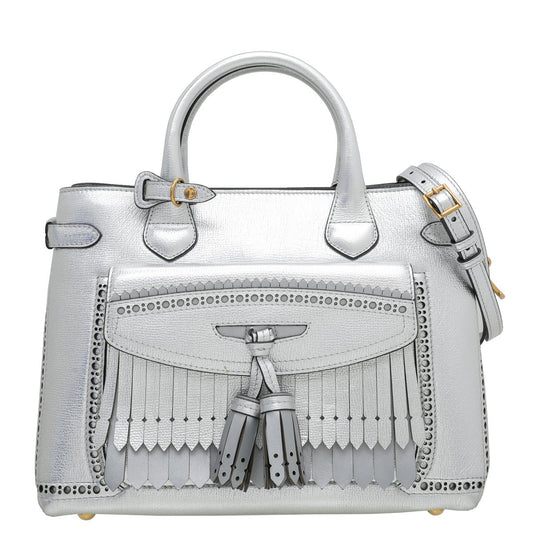 Burberry Silver Banner Brogue Details Medium Tote Bag