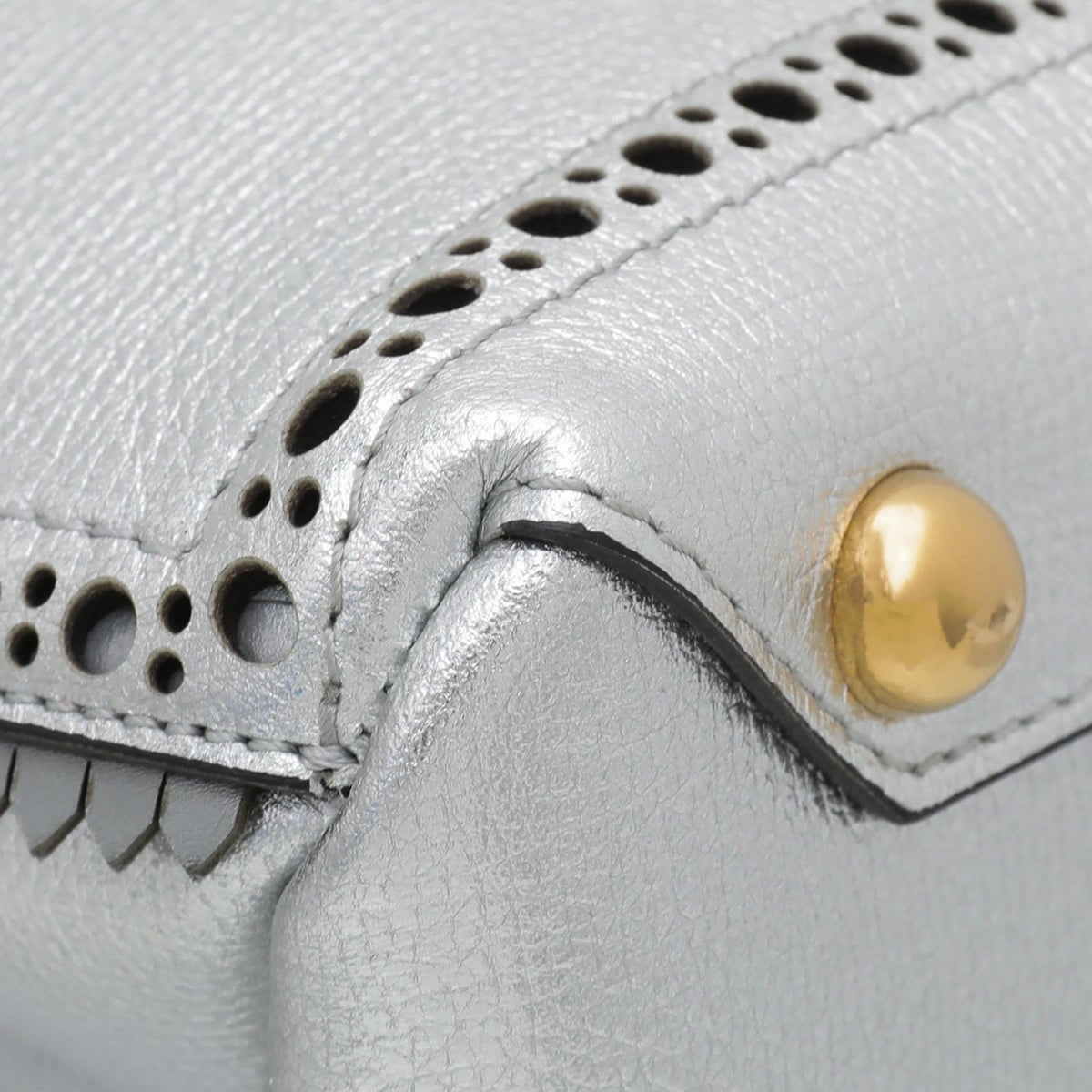 Burberry Silver Banner Brogue Details Medium Tote Bag