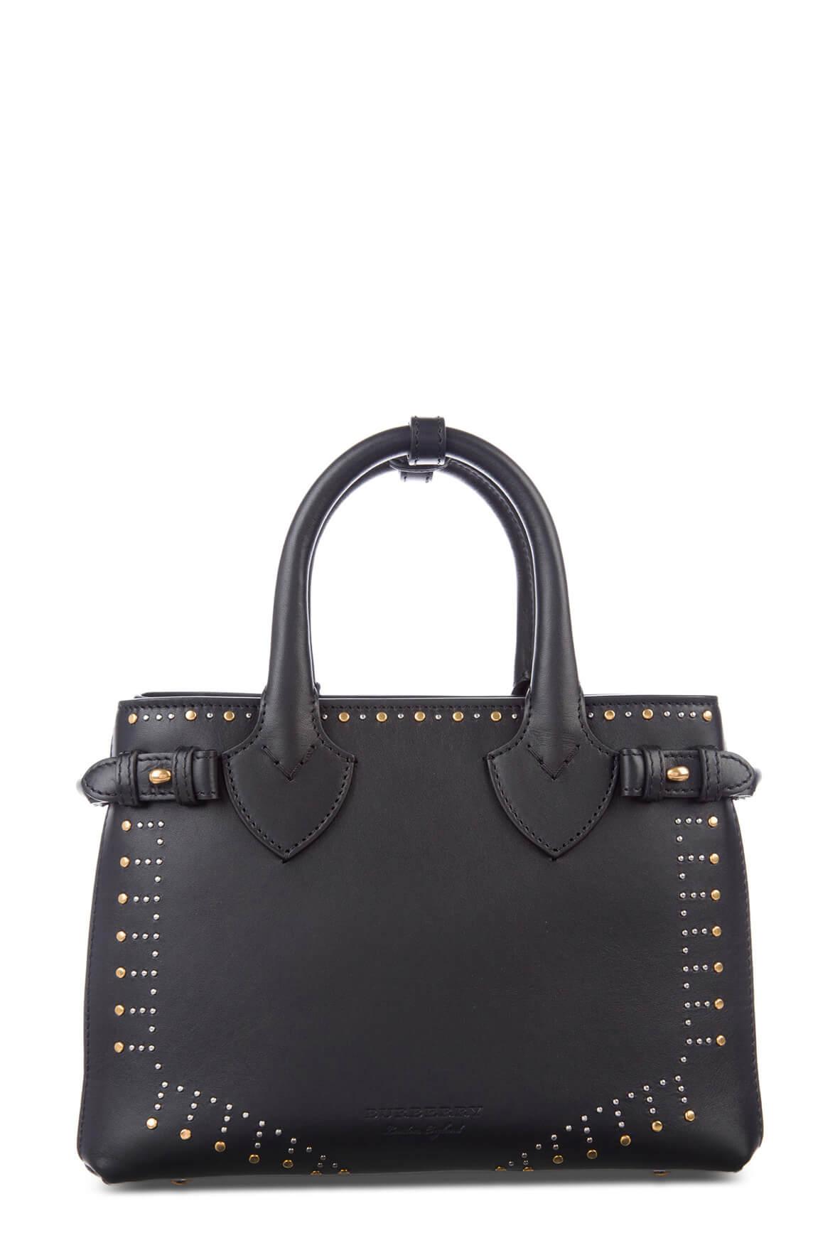 Small Studded Banner Top Handle Bag Black