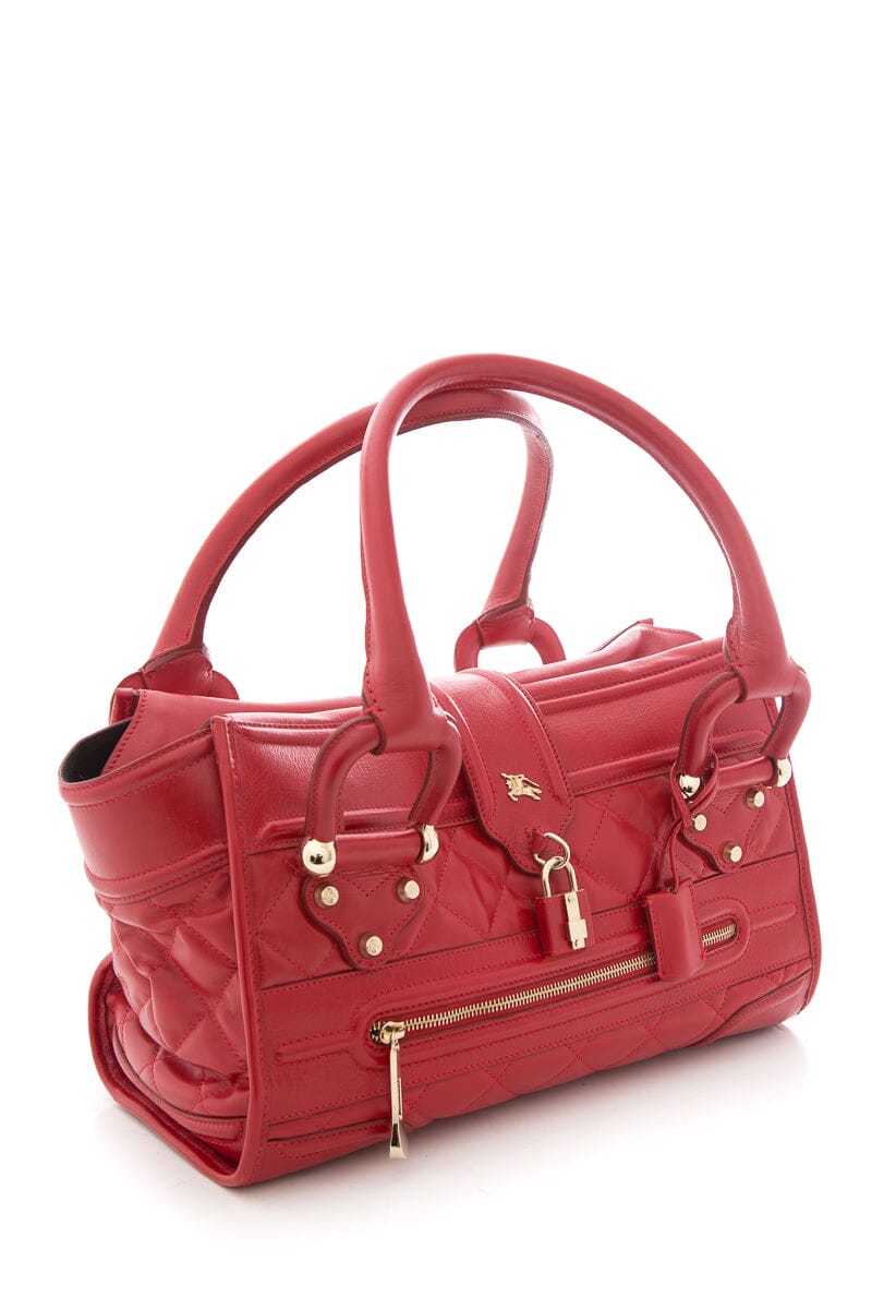 Burberry Red Leather Manor Quilted Tote