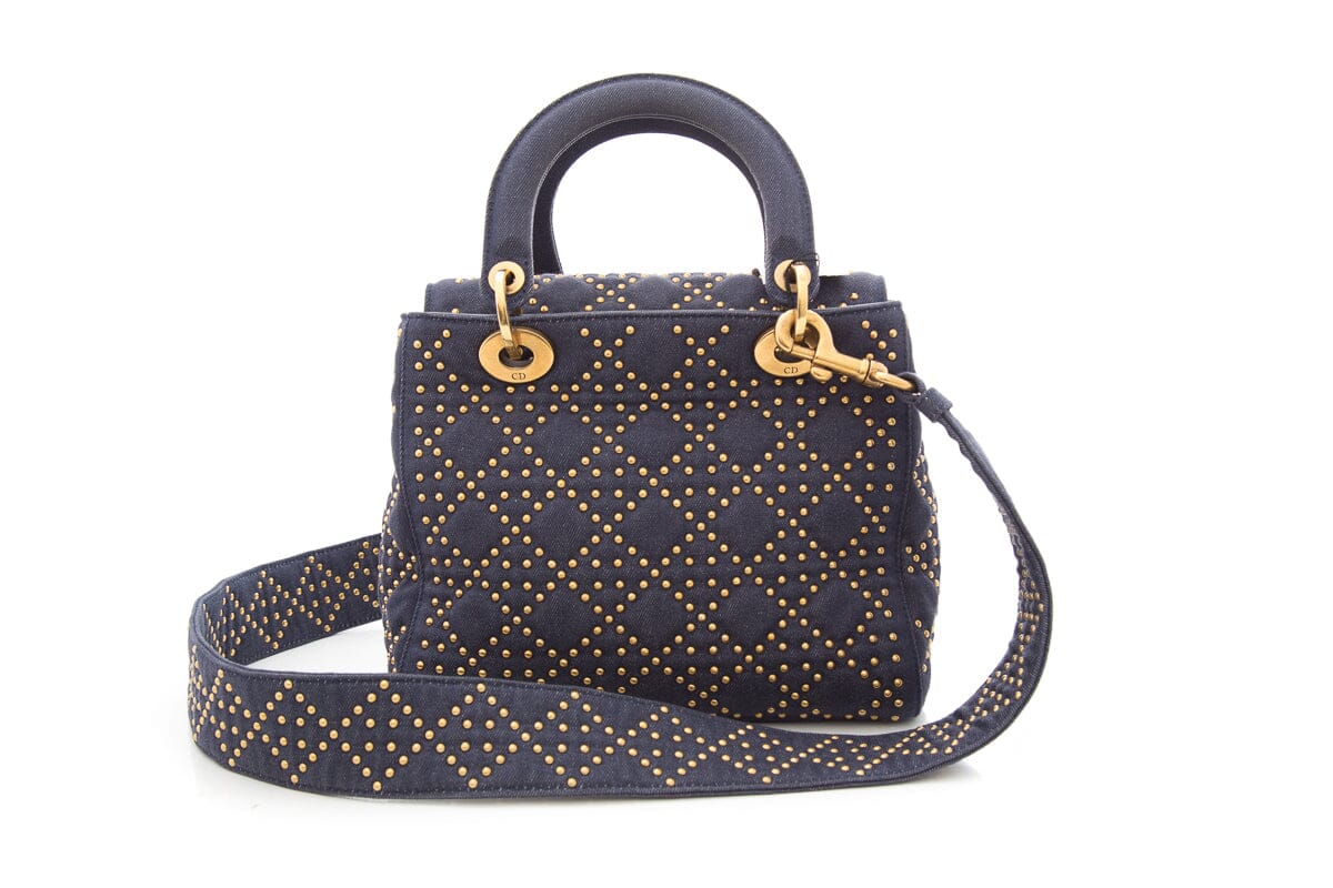 Dior Denim & Gold Stud Lady Dior Handbag