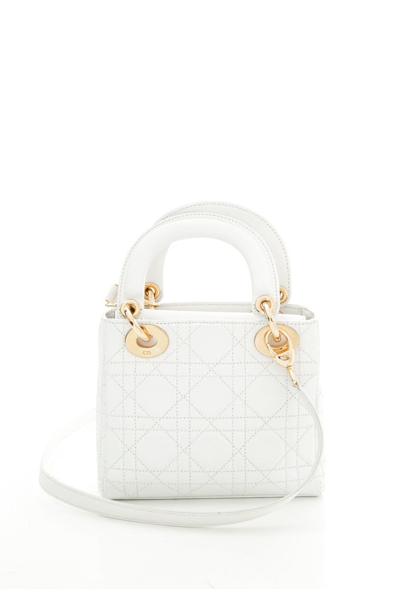 Lady Dior Small White Quilted Lambskin & Gold Hardware Tote