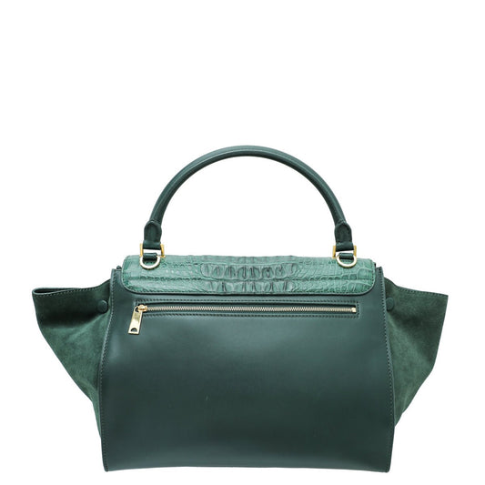 Celine Forest Green Crocodile Trapeze Suide Medium Bag