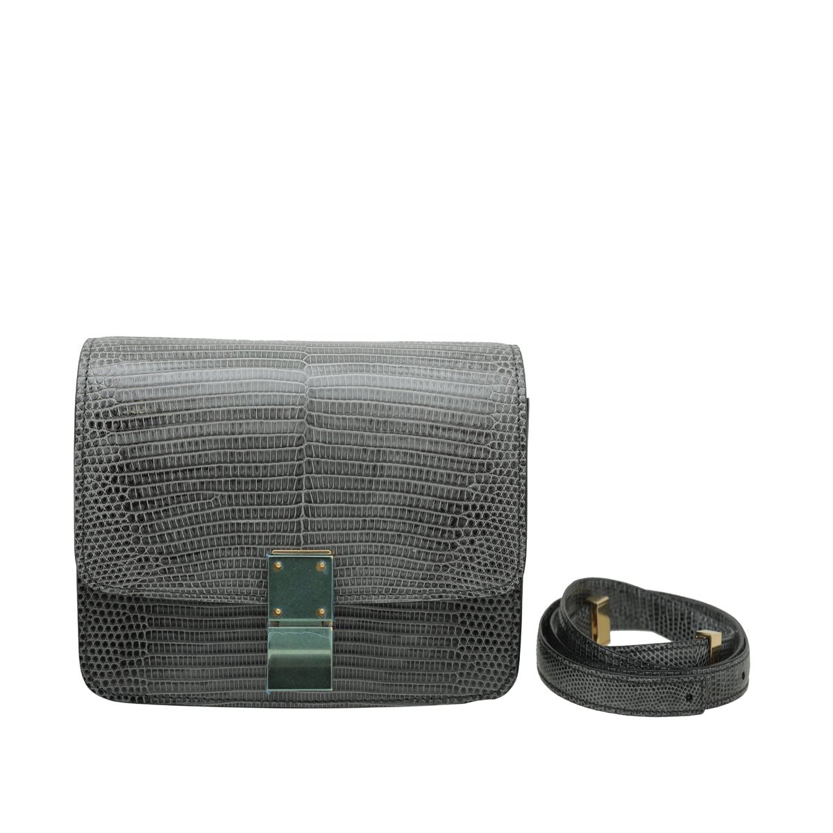 Celine Gray Lizard Classic Box Bag