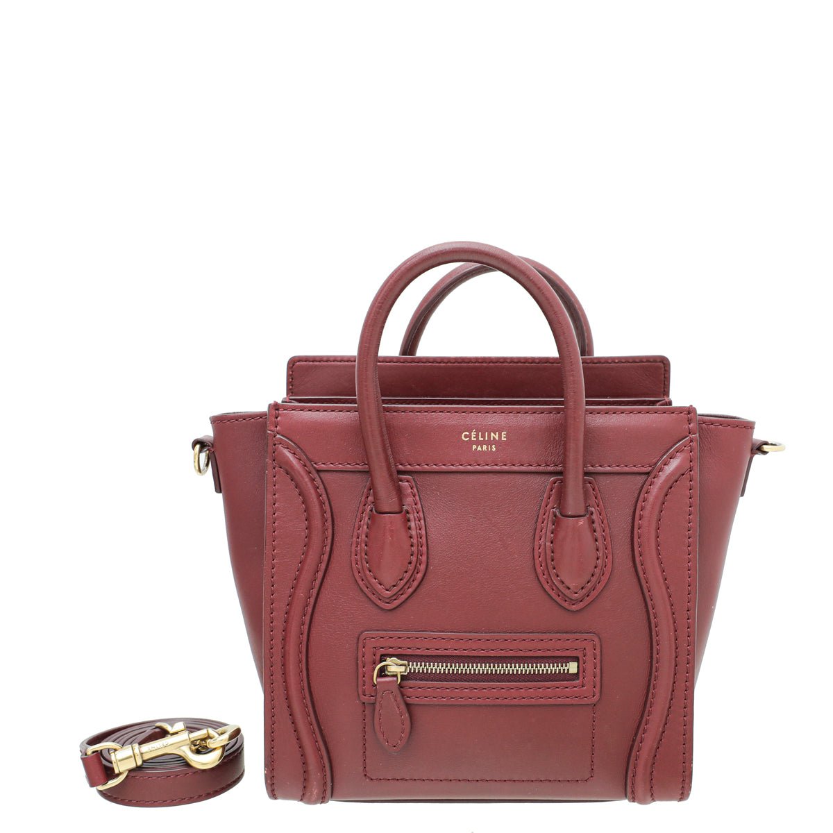 Celine Maroon Nano Luggage Bag