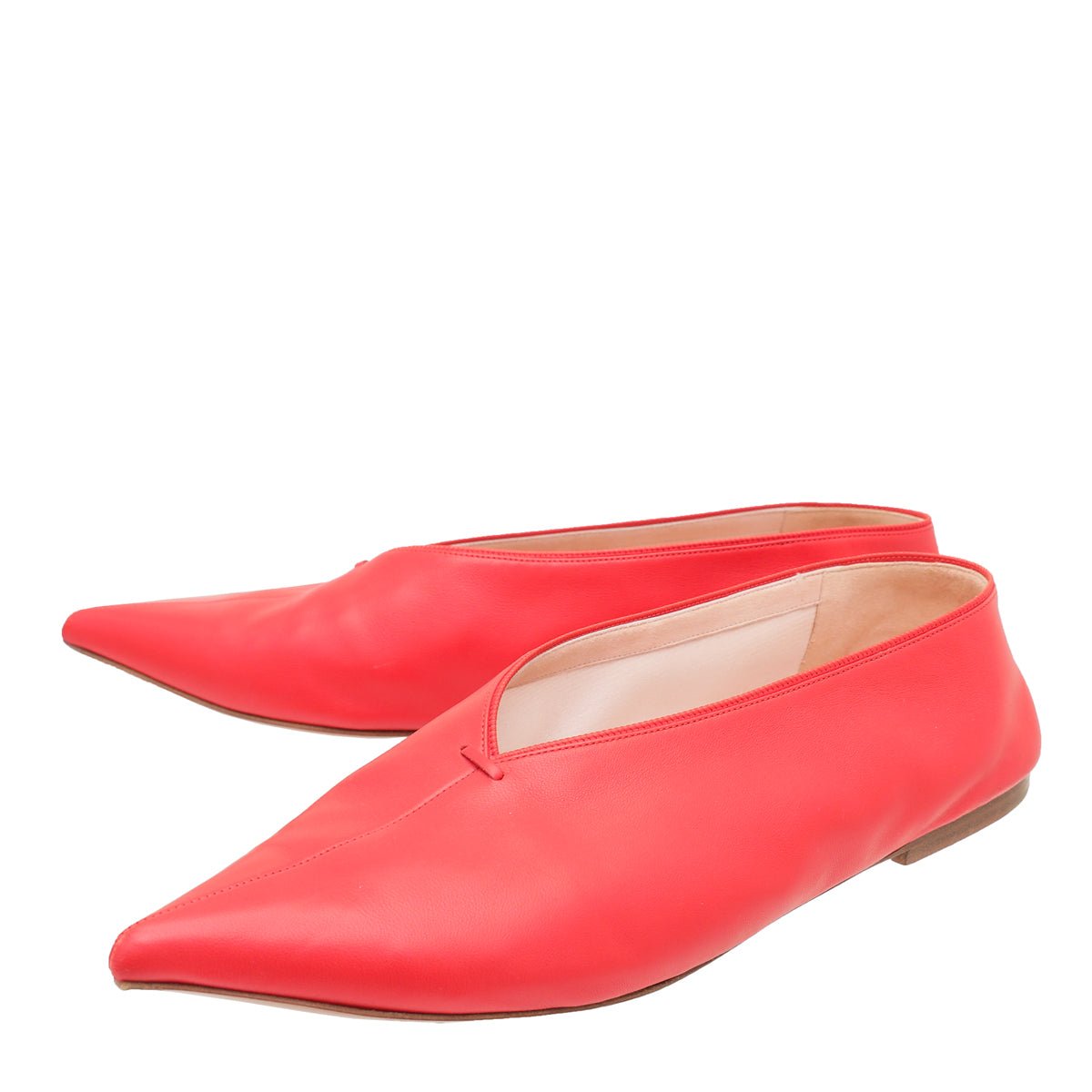 Celine Red Pointed V Neck Flat Ballerina 39