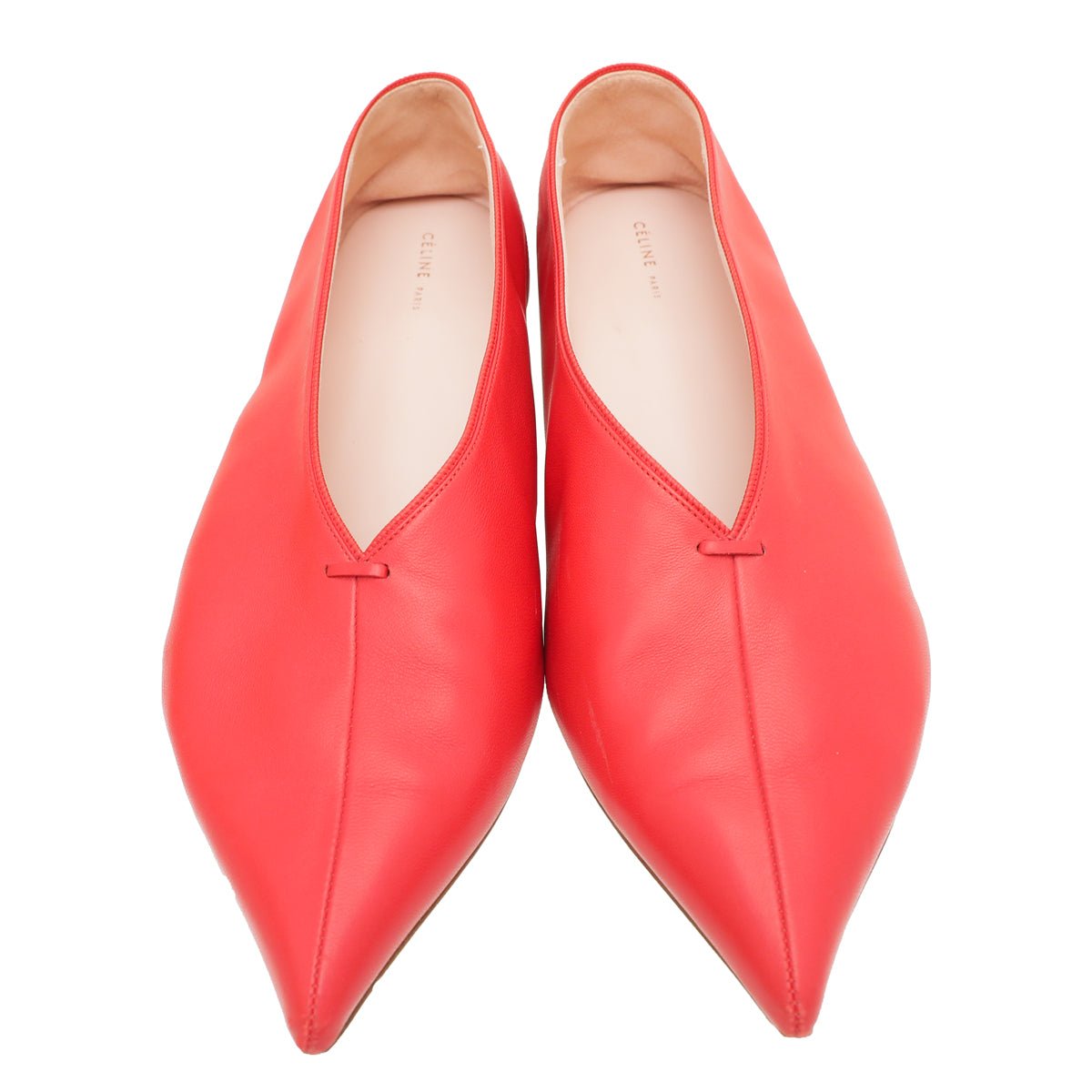 Celine Red Pointed V Neck Flat Ballerina 39