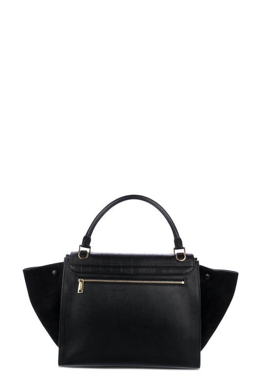 Trapeze Medium Bag Crocodile Embossed Black