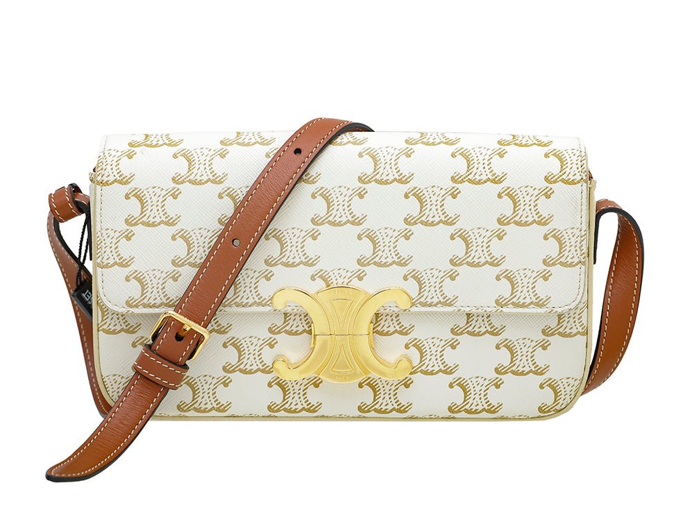 Celine White Triomphe Flap Shoulder Bag