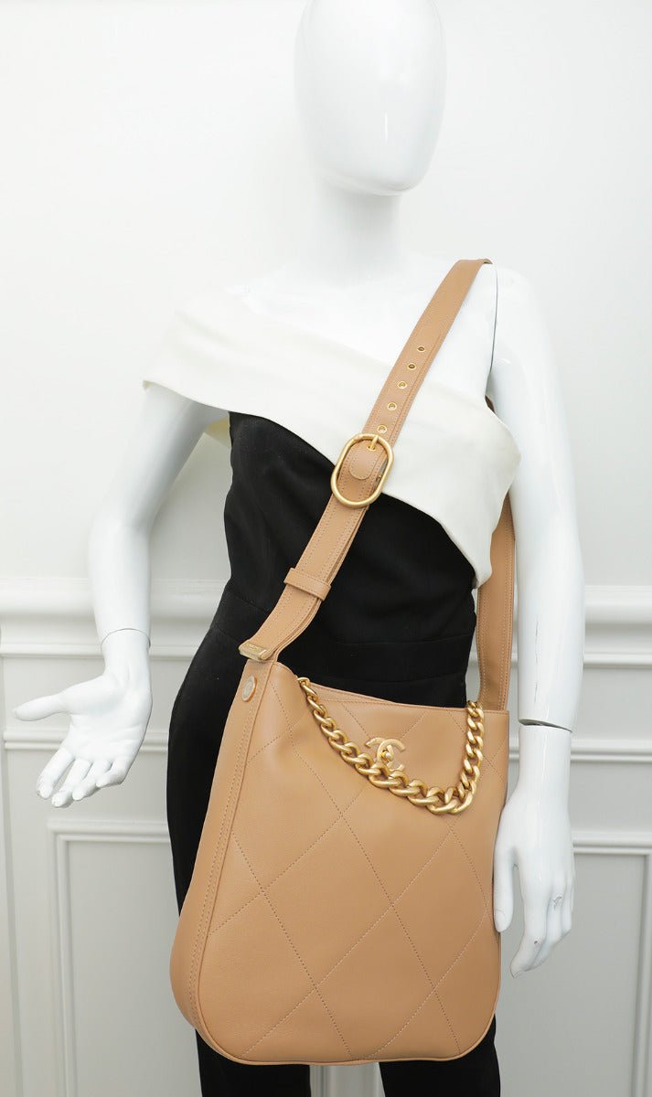 Chanel Beige CC Chain Hobo Bag