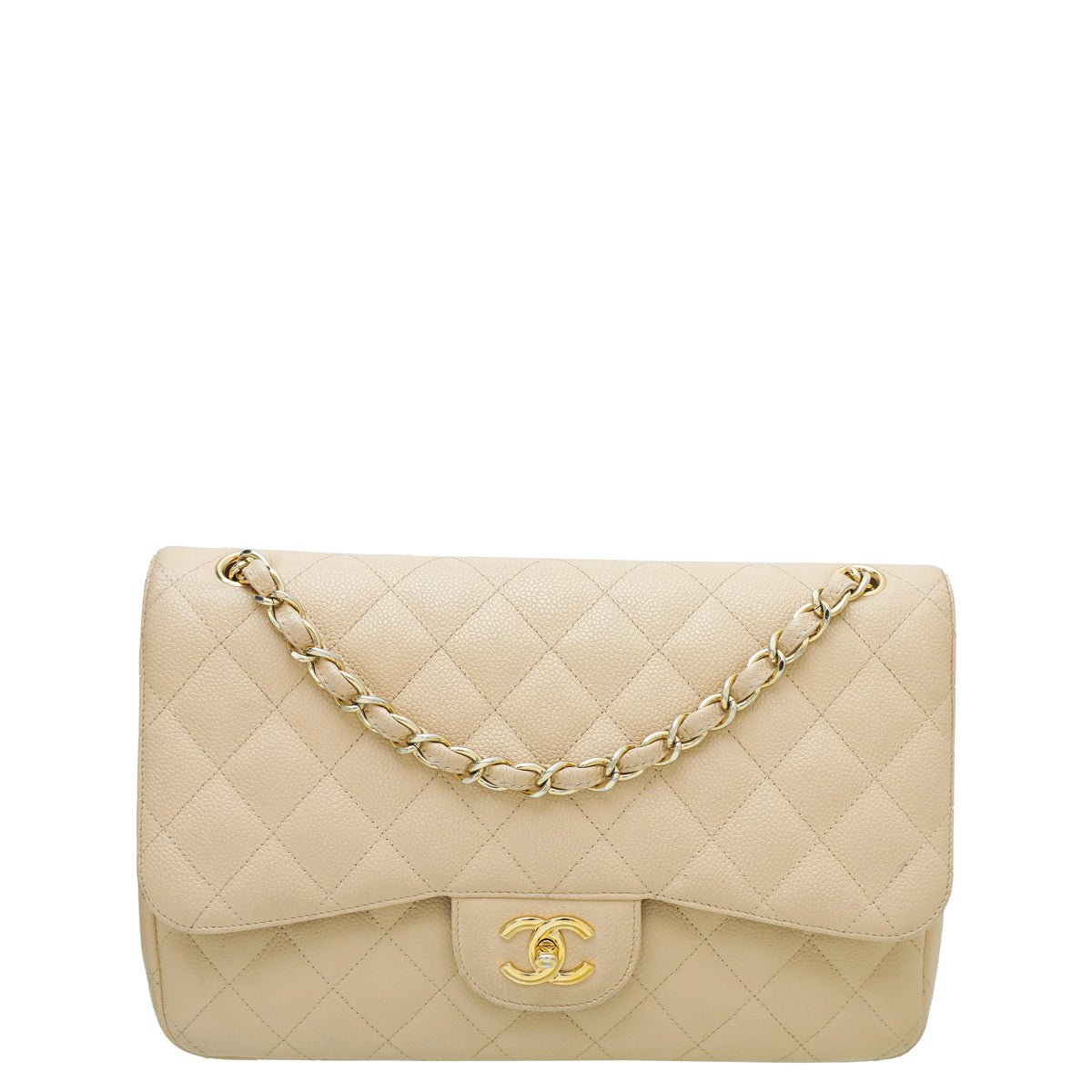 Chanel Beige CC Classic Double Flap Jumbo Bag